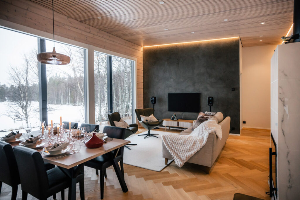 Skyra Retreat Private Lakeside Villa Dining Living Space