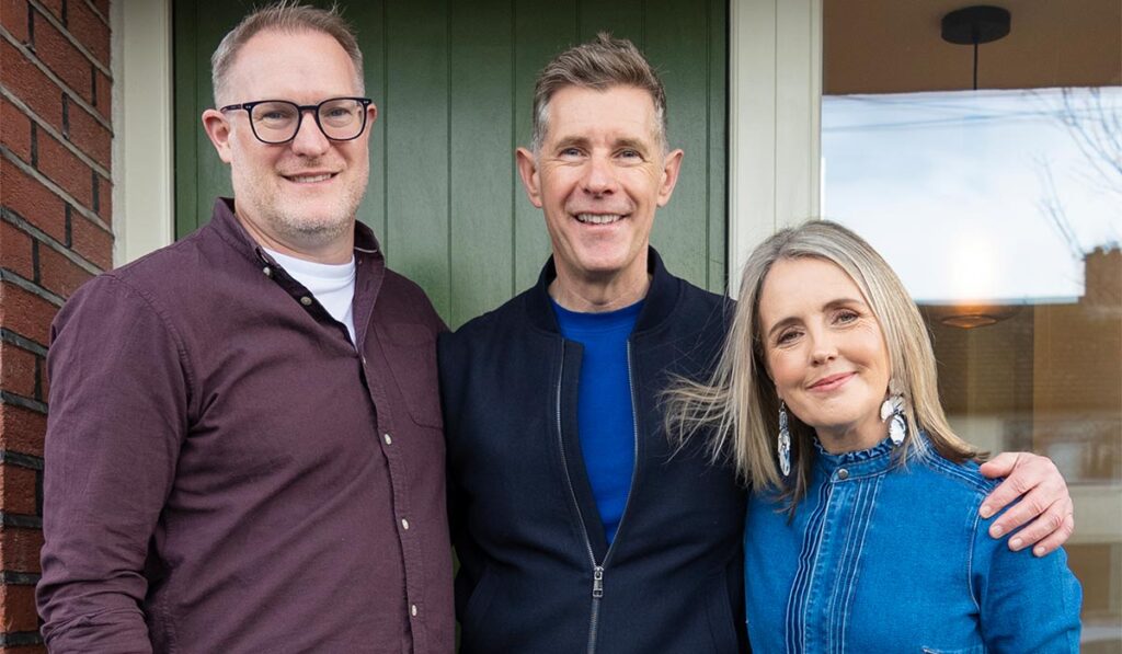 Room to Improve series 17 episode 4 Harmonstown Architect Dermot Bannon pictured with homeowners Eimear and Adam Fox pic
