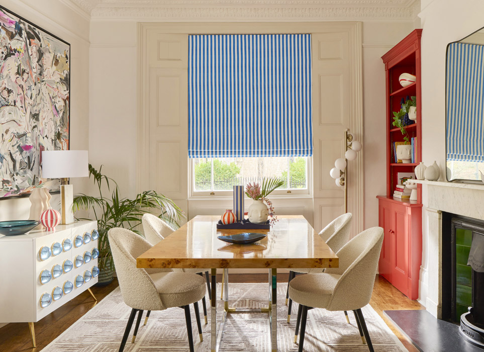 HILLARYS 2025 JONATHAN ADLER COLLECTION ROMAN BLINDS PORTOFINO STRIPE BRILLIANT BLUE 100