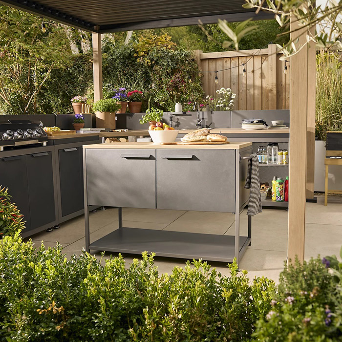 BQ goodhome cucino powder coated grey open steel wood effect outdoor kitchen cabinet unit5063022758491 02i EN BQ