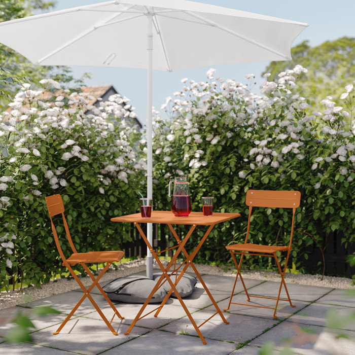 SUNDSO Table and 2 folding chairs bright orange 65cm x 65cm E100 2