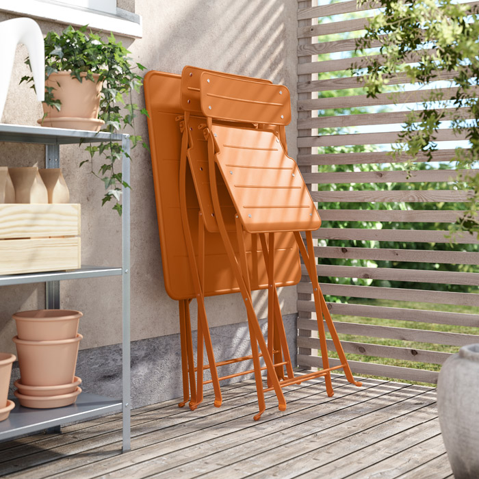SUNDSO Table and 2 folding chairs bright orange 65cm x 65cm E100