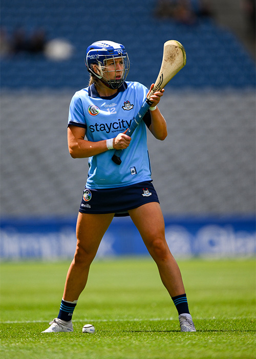 Ashling Maher of Dublin prepares to take a free during the Glen Dimplex Senior All-Ireland Championship quarter-final match between Kilkenny and Dublin at Croke Park in Dublin. Pic: Ray McManus/Sportsfile