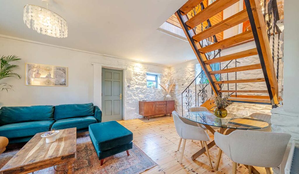 Gillies Hut living room and stairs